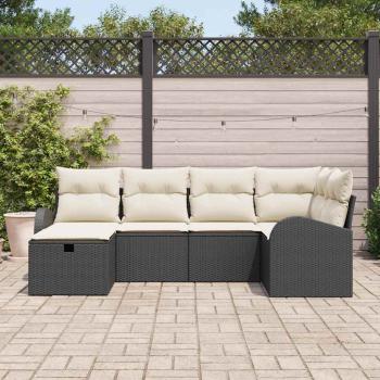 6-teiliges Garten-Sofaset mit Kissen Schwarz Poly-Rattan, 2-Sitzer Garten-Sofa mit Stauraum & Kissen Schwarz Poly-Rattan