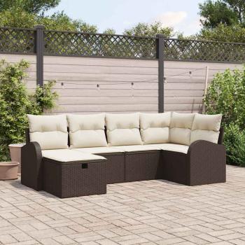 ARDEBO.de - 6-teiliges Garten-Sofa-Set mit Kissen Braun Poly Rattan, 2-Sitzer Garten-Sofa mit Stauraum & Kissen Braun Poly Rattan