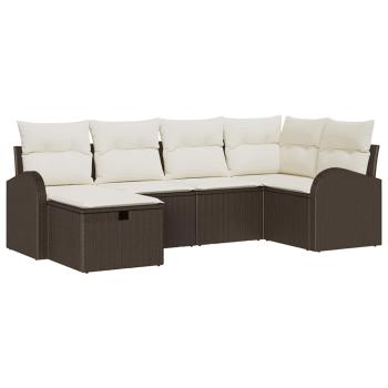 6-teiliges Garten-Sofa-Set mit Kissen Braun Poly Rattan, 2-Sitzer Garten-Sofa mit Stauraum & Kissen Braun Poly Rattan