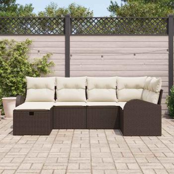 6-teiliges Garten-Sofa-Set mit Kissen Braun Poly Rattan, 2-Sitzer Garten-Sofa mit Stauraum & Kissen Braun Poly Rattan