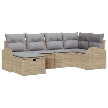 6-teiliges Garten Sofa Set mit Kissen Beige Poly Rattan, 2-Sitzer Garten Sofa mit Stauraum & Kissen Beige Poly Rattan