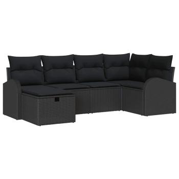 6-teiliges Garten-Sofaset mit Kissen Schwarz Poly Rattan, 2-Sitzer Garten-Sofa mit Stauraum & Kissen Schwarz Poly Rattan