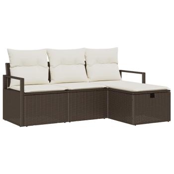 4-teiliges Garten-Sofaset mit Kissen Braun Poly-Rattan, 2-Sitzer Garten-Sofa mit Stauraum & Kissen Braun Poly-Rattan