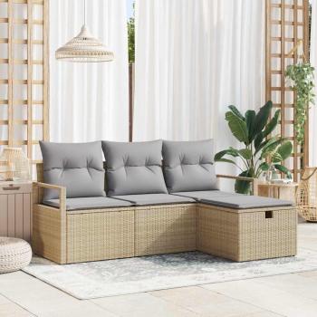 ARDEBO.de - 4-teiliges Garten-Sofa-Set mit Kissen Beige Poly-Rattan, 2-Sitzer Garten-Sofa mit Stauraum & Kissen Beige Poly-Rattan