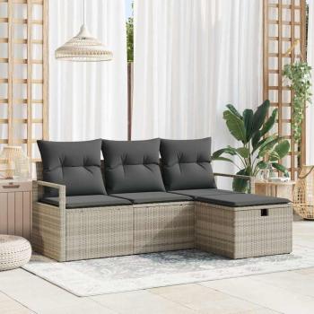 ARDEBO.de - 4-teiliges Garten Sofa Set mit Kissen Hellgrau Poly Rattan, 2-Sitzer Garten Sofa mit Stauraum & Kissen Grau Poly Rattan