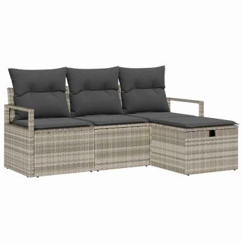 4-teiliges Garten Sofa Set mit Kissen Hellgrau Poly Rattan, 2-Sitzer Garten Sofa mit Stauraum & Kissen Grau Poly Rattan