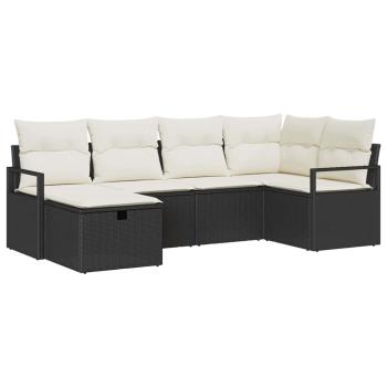 ARDEBO.de - 6-teiliges Garten-Sofa-Set mit Kissen Schwarz Poly-Rattan, 2-Sitzer Garten-Sofa mit Stauraum & Kissen Schwarz Poly-Rattan