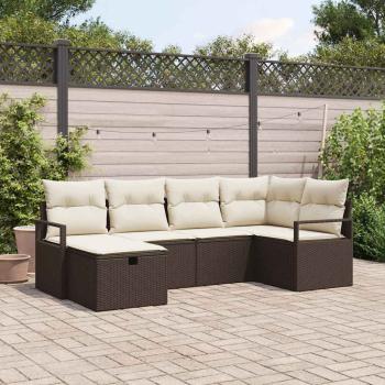 ARDEBO.de - 6-teiliges Garten Sofa Set mit Kissen Braun Poly Rattan, 2-Sitzer Garten Sofa mit Stauraum & Kissen Braun Poly Rattan