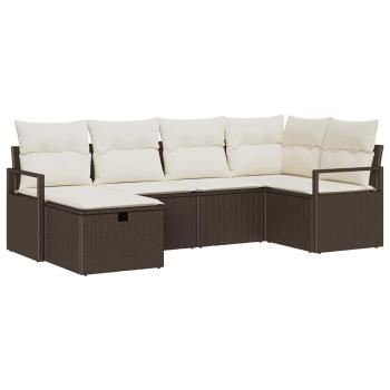 6-teiliges Garten Sofa Set mit Kissen Braun Poly Rattan, 2-Sitzer Garten Sofa mit Stauraum & Kissen Braun Poly Rattan