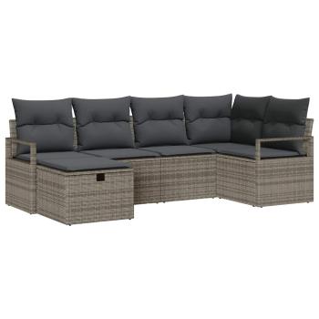 6-teiliges Garten Sofa Set mit Kissen Grau Poly Rattan, 2-Sitzer Garten Sofa mit Stauraum & Kissen Grau Poly Rattan