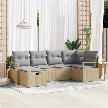 ARDEBO.de - 6-teiliges Garten Sofa Set mit Kissen Beiger Poly Rattan, 2-Sitzer Garten Sofa mit Stauraum& Kissen Beiger Poly Rattan