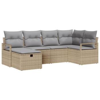 6-teiliges Garten Sofa Set mit Kissen Beiger Poly Rattan, 2-Sitzer Garten Sofa mit Stauraum& Kissen Beiger Poly Rattan