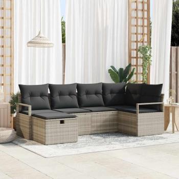 ARDEBO.de - 6-teiliges Garten-Sofa-Set mit Kissen Hellgraues Poly-Rattan, 2-Sitzer Garten-Sofa mit Stauraum & Kissen Grau Poly-Rattan