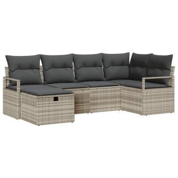 6-teiliges Garten-Sofa-Set mit Kissen Hellgraues Poly-Rattan, 2-Sitzer Garten-Sofa mit Stauraum & Kissen Grau Poly-Rattan