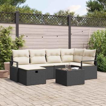 ARDEBO.de - 7-teiliges Garten-Sofa-Set mit Kissen Schwarzes Poly-Rattan, 2-Sitzer Garten-Sofa mit Stauraum & Kissen Schwarzes Poly-Rattan