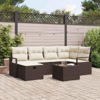 ARDEBO.de - 7-teiliges Garten Sofa Set mit Kissen Braun Poly Rattan, 2-Sitzer Garten Sofa mit Stauraum & Kissen Braun Poly Rattan
