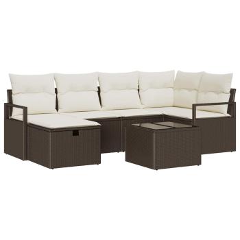 7-teiliges Garten Sofa Set mit Kissen Braun Poly Rattan, 2-Sitzer Garten Sofa mit Stauraum & Kissen Braun Poly Rattan