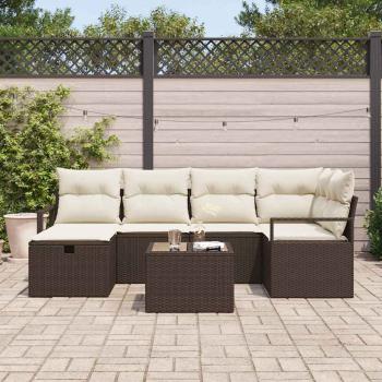 7-teiliges Garten Sofa Set mit Kissen Braun Poly Rattan, 2-Sitzer Garten Sofa mit Stauraum & Kissen Braun Poly Rattan