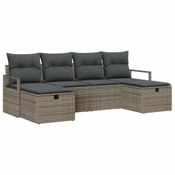 ARDEBO.de - 6-teiliges Garten Sofa Set mit Kissen Grau Poly Rattan, 2-Sitzer Garten Sofa mit Stauraum & Kissen Grau Poly Rattan