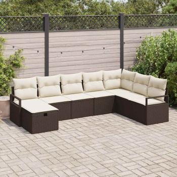ARDEBO.de - 8-teiliges Garten Sofa Set mit Kissen Braun Poly Rattan, 2-Sitzer Garten Sofa mit Stauraum & Kissen Braun Poly Rattan
