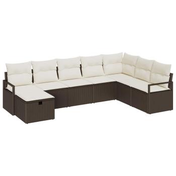 8-teiliges Garten Sofa Set mit Kissen Braun Poly Rattan, 2-Sitzer Garten Sofa mit Stauraum & Kissen Braun Poly Rattan
