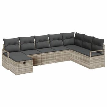 8-teiliges Garten-Sofa-Set mit Kissen Hellgraues Poly-Rattan, 2-Sitzer Garten-Sofa mit Stauraum & Kissen Graues Poly-Rattan