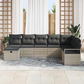 8-teiliges Garten-Sofa-Set mit Kissen Hellgraues Poly-Rattan, 2-Sitzer Garten-Sofa mit Stauraum & Kissen Graues Poly-Rattan