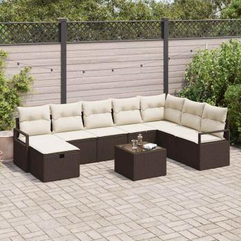ARDEBO.de - 9-teiliges Garten Sofa Set mit Kissen Braun Poly Rattan, 2-Sitzer Garten Sofa mit Stauraum & Kissen Braun Poly Rattan
