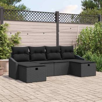 ARDEBO.de - 6-teiliges Garten Sofa Set mit Kissen Schwarz Poly Rattan