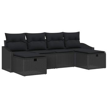 6-teiliges Garten Sofa Set mit Kissen Schwarz Poly Rattan