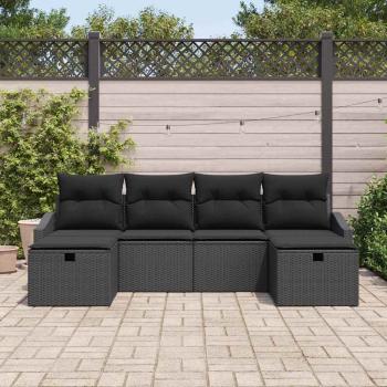 6-teiliges Garten Sofa Set mit Kissen Schwarz Poly Rattan
