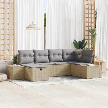 ARDEBO.de - 6-teiliges Garten-Sofa-Set mit Kissen Beige Poly-Rattan