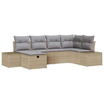 6-teiliges Garten-Sofa-Set mit Kissen Beige Poly-Rattan