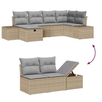 6-teiliges Garten-Sofa-Set mit Kissen Beige Poly-Rattan
