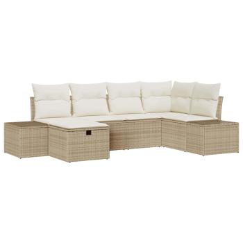 6-teiliges Garten Sofa Set mit Kissen Beige Poly Rattan
