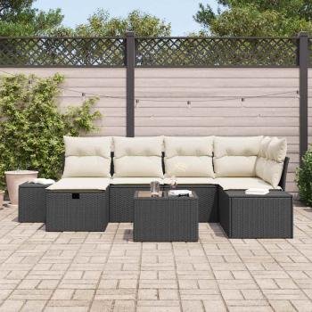 7-teiliges Garten Sofa Set mit Kissen Schwarz Poly Rattan