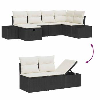 7-teiliges Garten Sofa Set mit Kissen Schwarz Poly Rattan