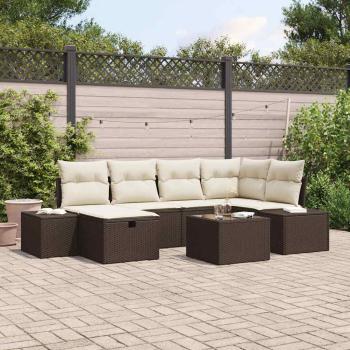 ARDEBO.de - 7-teiliges Garten Sofa Set mit Kissen Braunes Poly Rattan