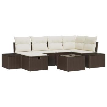 7-teiliges Garten Sofa Set mit Kissen Braunes Poly Rattan
