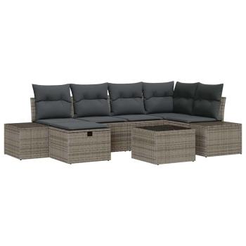 7-teiliges Garten-Sofa-Set mit Kissen Grau Poly Rattan
