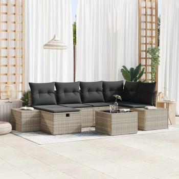 ARDEBO.de - 7-teiliges Garten-Sofa-Set mit Kissen aus hellgrauem Poly-Rattan
