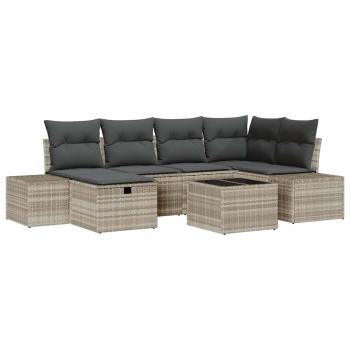 7-teiliges Garten-Sofa-Set mit Kissen aus hellgrauem Poly-Rattan