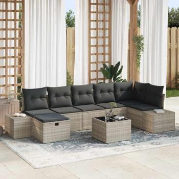 ARDEBO.de - 8-teiliges Garten Sofa Set mit Kissen in Hellgrau, Poly Rattan