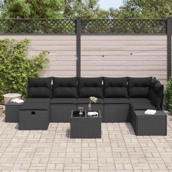 8-teiliges Garten-Sofa-Set mit Kissen Schwarzes Poly-Rattan