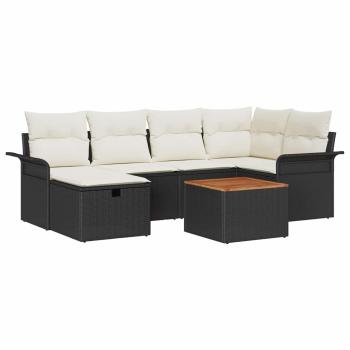 7-teiliges Garten Sofa Set mit Kissen Schwarzes Poly-Rattan, 2-Sitzer Garten Sofa mit Stauraum & Kissen Schwarzes Poly-Rattan