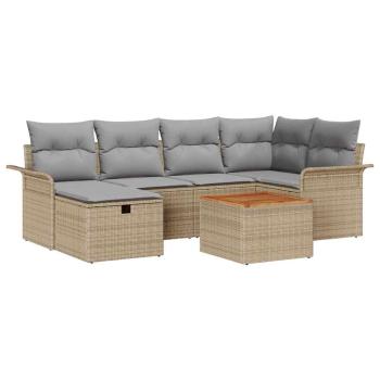 ARDEBO.de - 7-teiliges Garten Sofa Set mit Kissen Beige Poly Rattan, 2-Sitzer Garten Sofa mit Stauraum & Kissen Beige Poly Rattan