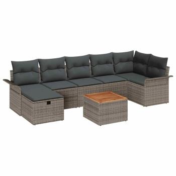 8-teiliges Garten Sofa Set mit Kissen grau Poly Rattan, 2-Sitzer Garten Sofa mit Stauraum & Kissen grau Poly Rattan