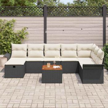 9-teiliges Garten-Sofa-Set mit Kissen Schwarz Poly Rattan, 2-Sitzer Garten-Sofa mit Stauraum & Kissen Schwarz Poly Rattan