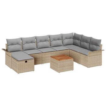 ARDEBO.de - 9-teilige Garten-Sofa-Set mit Kissen Beige Poly Rattan, 2-Sitzer Garten-Sofa mit Stauraum & Kissen Beige Poly Rattan