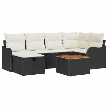 7-teiliges Garten Sofa Set mit Kissen Schwarz Poly Rattan, 2-Sitzer Garten Sofa mit Stauraum & Kissen Schwarz Poly Rattan